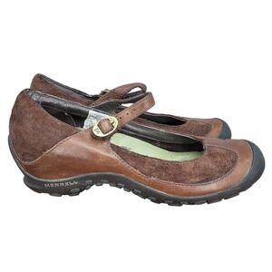 Merrell Mary Jane‎ Shoes Womens 7.5 Brown Leather Plaza  Saddle Comfort Shoes